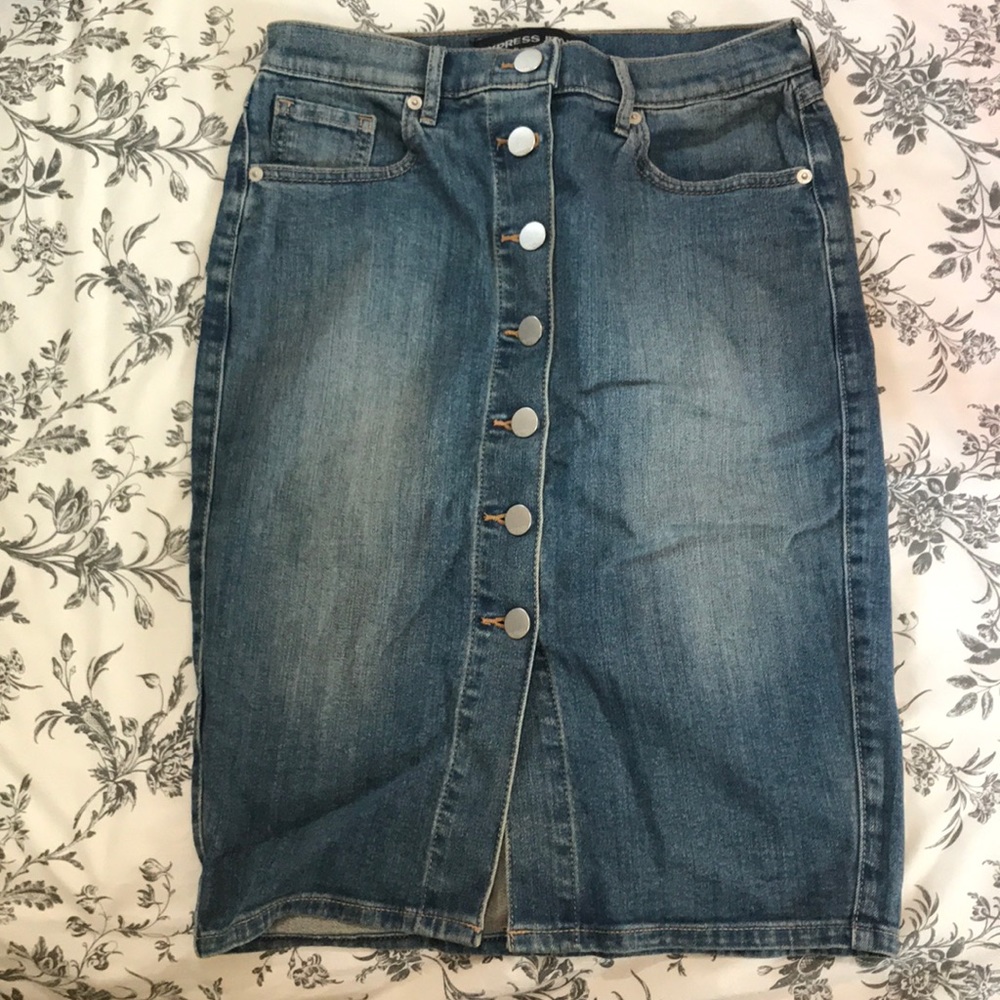 Express Button Up Jean Skirt